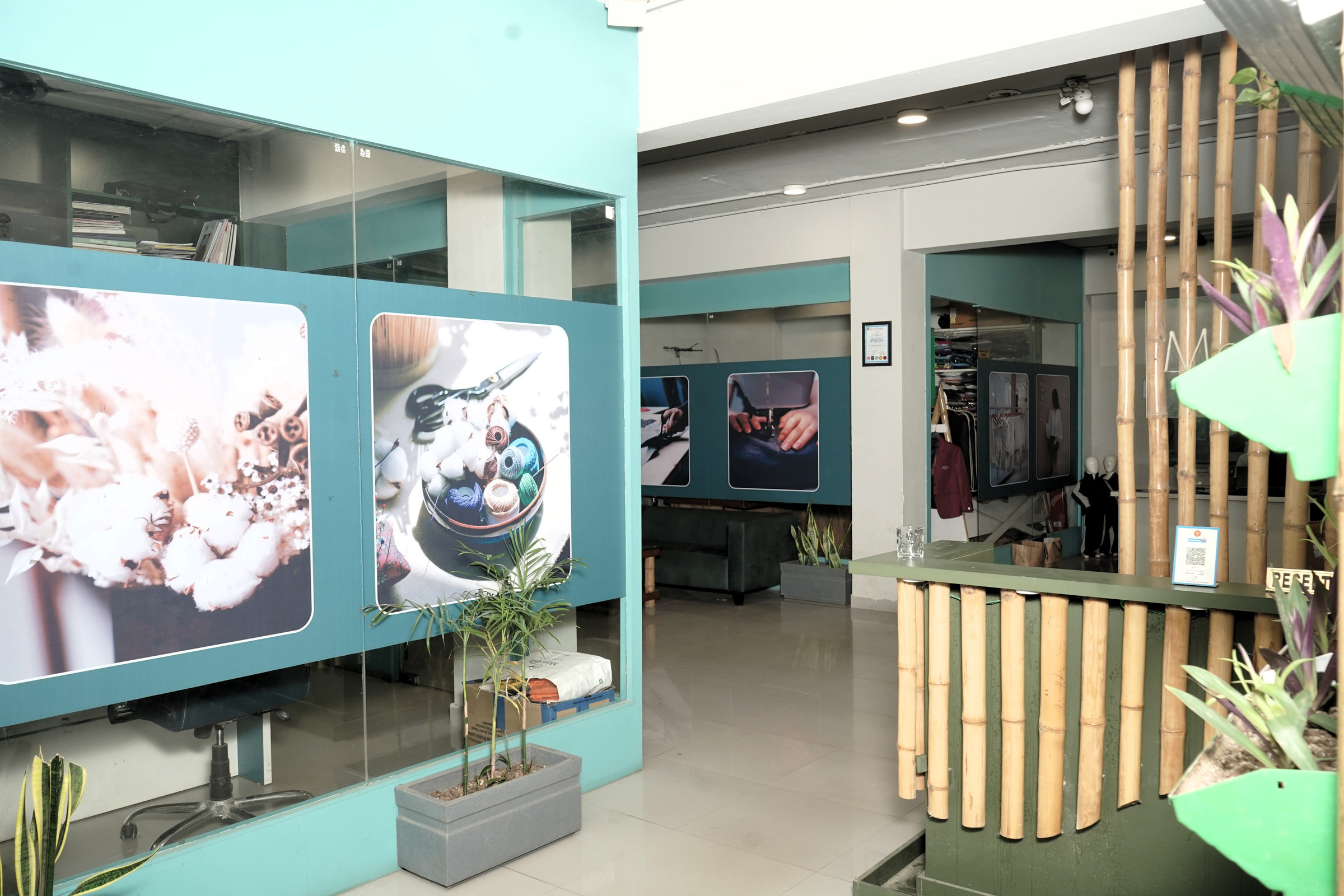 The head office floor behind the bamboo screen